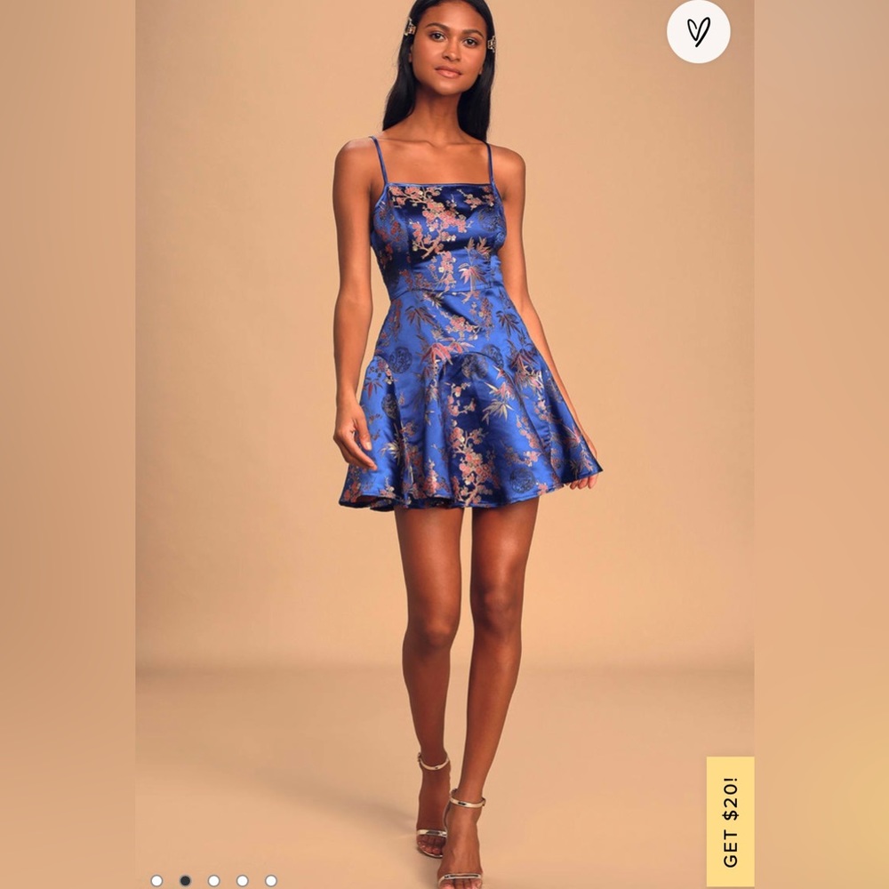 Perfect Date Royal Blue Satin Jacquard Sleeveless Mini Dress (small)